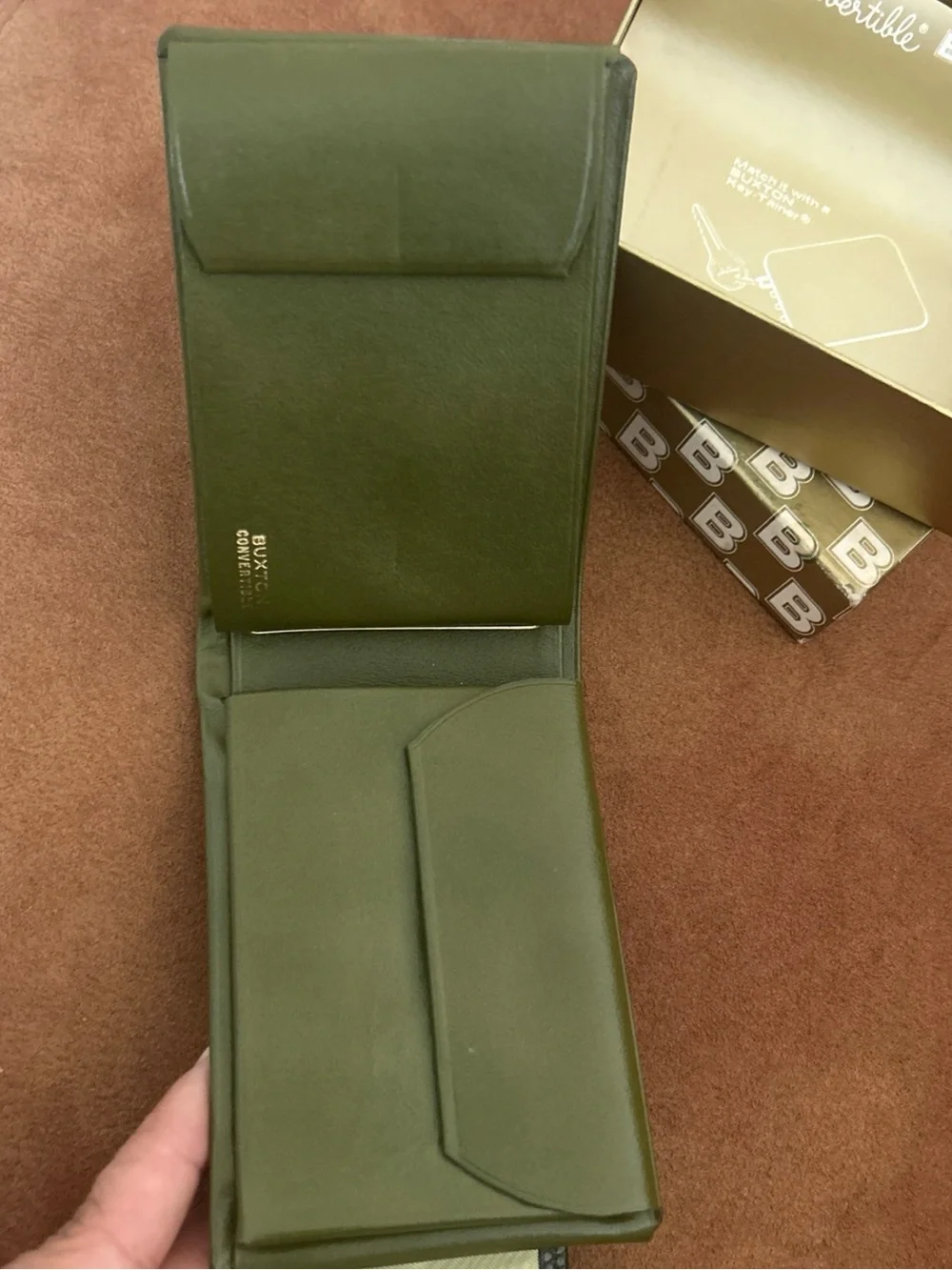 Buxton Convertible  Wallet Vintage Unused Box Split Leather